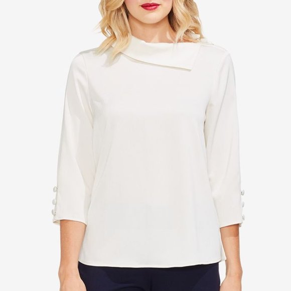 Vince Camuto Tops - VINCE CAMUTO Envelope-Collar Button-Trim Blouse Size L Cream Ivory Office Attire